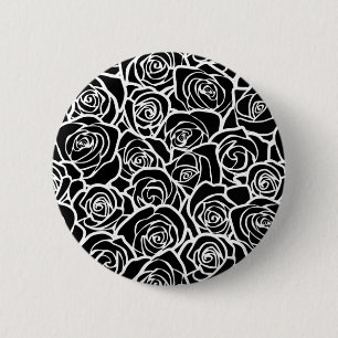 Badge Rond 5 Cm Roses Vintages en noir et blanc