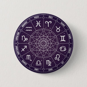 Badge Rond 5 Cm Roue d'astrologie moderne et branchée Zodiac