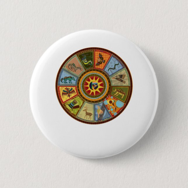 Badge Rond 5 Cm Roue de médecine amérindienne (Devant)