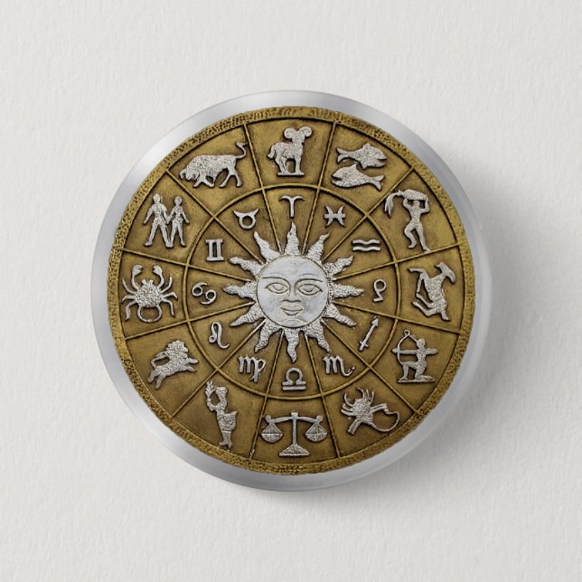 Badge Rond 5 Cm Roue en laiton Zodiac (Devant)