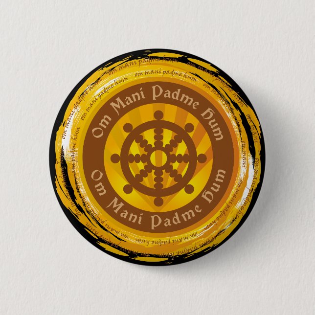 Badge Rond 5 Cm Roue tibétaine de Dharma d'incantation (Devant)