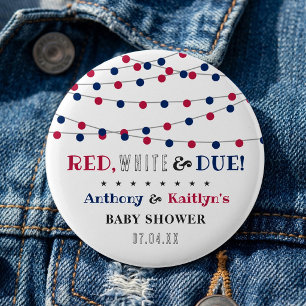 Badge Rond 5 Cm Rouge, Blanc & Due ! baby shower 4 juillet