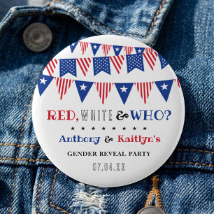 Badge Rond 5 Cm Rouge, Blanc & Qui ? Fête de révélation du sexe du
