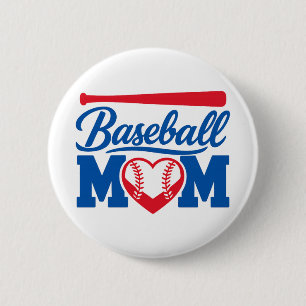 Badge Rond 5 Cm Rouge Bleu Classique Baseball Maman Jour de Match