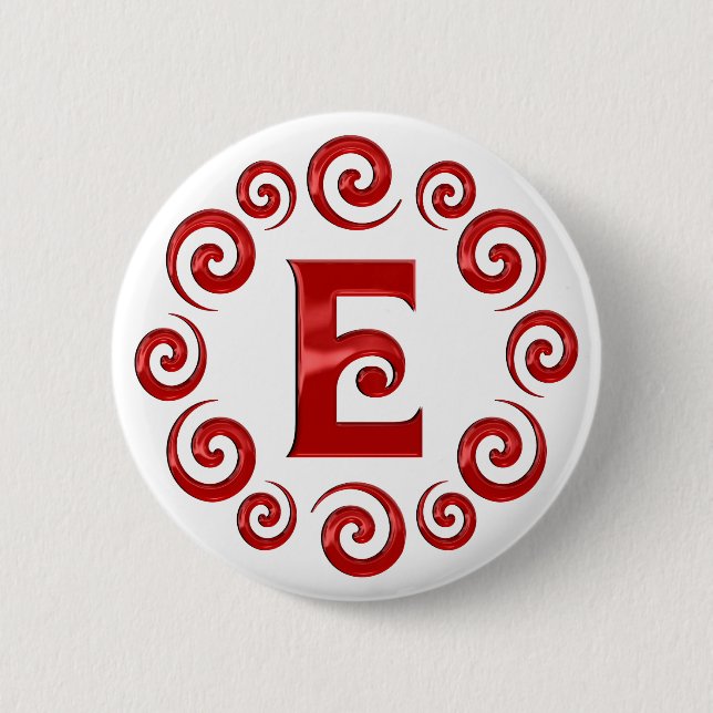 Badge Rond 5 Cm Rouge de la lettre E de monogramme (Devant)