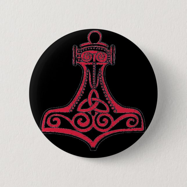 Badge Rond 5 Cm Rouge de marteau de Thors (Devant)