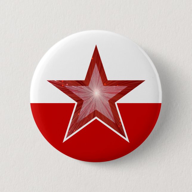 Badge Rond 5 Cm rouge étoile bouton rouge blanc (Devant)
