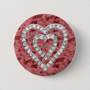 Badge Rond 5 Cm Rouge Round Live Laugh Love Diamond Heart Button