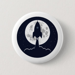 Badge Rond 5 Cm Round silhouette rocket lift off