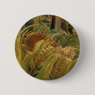 Badge Rond 5 Cm Roussequ Jungle Tropical Tiger Art