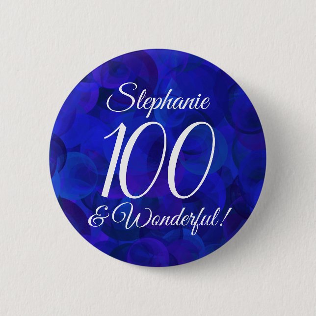 Badge Rond 5 Cm Royal Blue 100 et merveilleuse fête d'anniversaire (Devant)