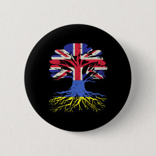 Badge Rond 5 Cm Royaume-Uni et drapeau ukrainien arbre racines