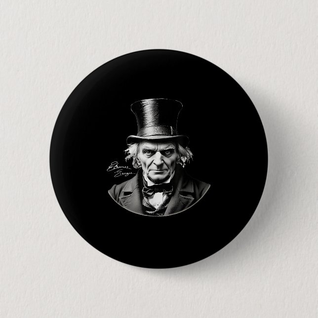 Badge Rond 5 Cm Rtrait Scrooge Ebenezer Avec Signature (Devant)