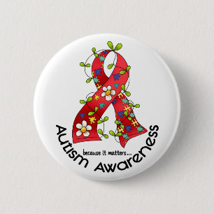 Badge Rond 5 Cm Ruban 1 de fleur d'AUTISME