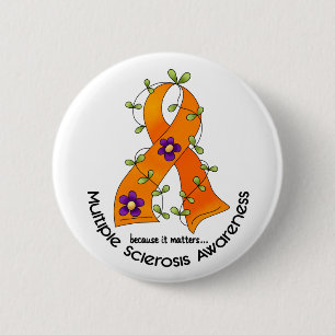 Badge Rond 5 Cm RUBAN 1 de FLEUR de sclérose en plaques
