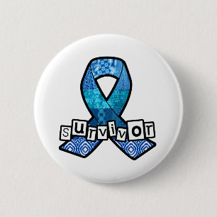 Badge Rond 5 Cm Ruban bleu survivant