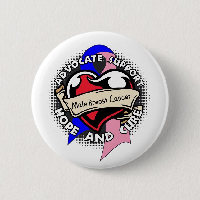 Badge Rond 5 Cm Ruban cardiaque - Cancer du sein masculin (Devant)
