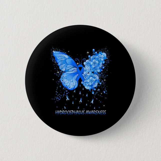 Badge Rond 5 Cm Ruban de sensibilisation à l'hydrocéphalie papillo (Devant)