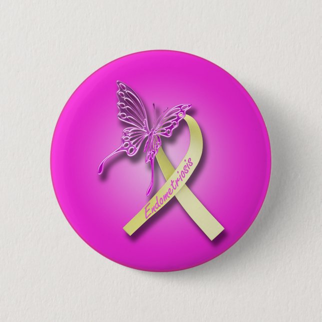 Badge Rond 5 Cm Ruban d'endométriose avec le papillon (Devant)