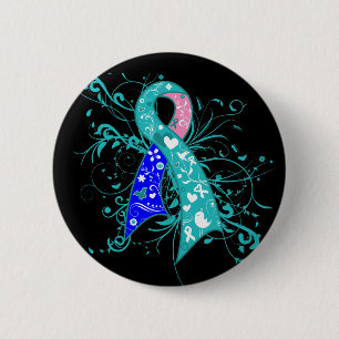 Badge Rond 5 Cm Ruban floral de remous de cancer de la thyroïde