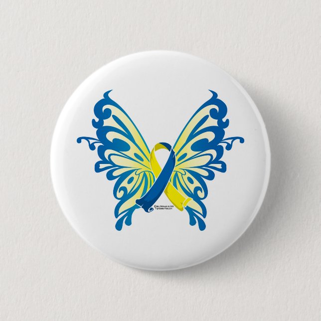 Badge Rond 5 Cm Ruban papillon du syndrome de Down (Devant)