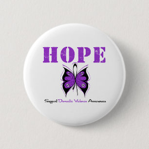 Badge Rond 5 Cm Ruban Papillon Espoir Violence Conjugale