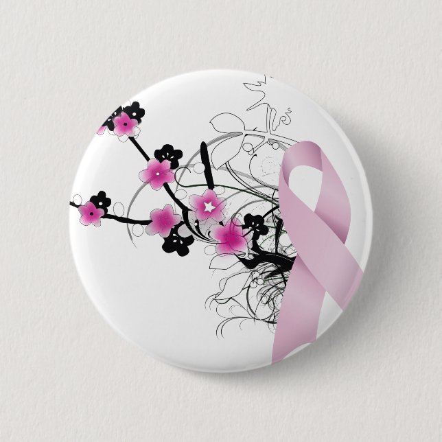 Badge Rond 5 Cm Ruban rose de fleurs de cerisier (Devant)