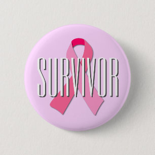Badge Rond 5 Cm Ruban rose survivant