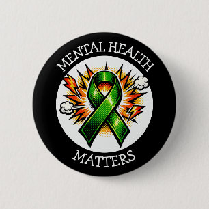 Badge Rond 5 Cm Ruban Vert Pop Art Santé Mentale Compte