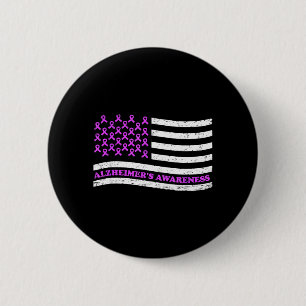 Badge Rond 5 Cm Ruban Violet Alzheimer Maladie Usa