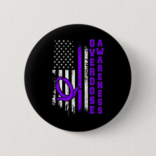 Badge Rond 5 Cm Ruban Violet de Sensibilisation au Surdosage Dépen