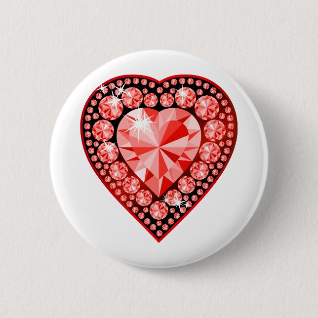 Badge Rond 5 Cm Ruby Gemstone Heart (Devant)