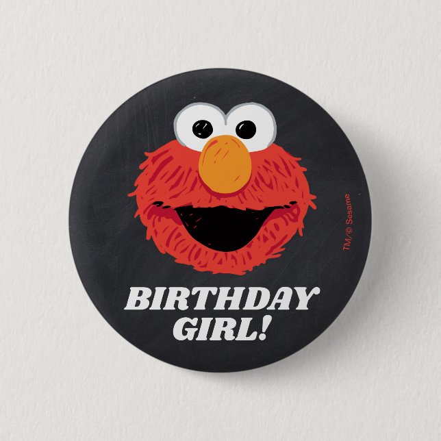 Badge Rond 5 Cm Rue Sésame | Elmo Birthday Chalkboard Girl (Devant)