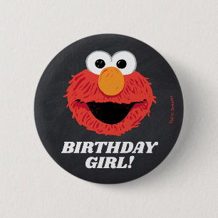Badge Rond 5 Cm Rue Sésame   Elmo Birthday Chalkboard Girl