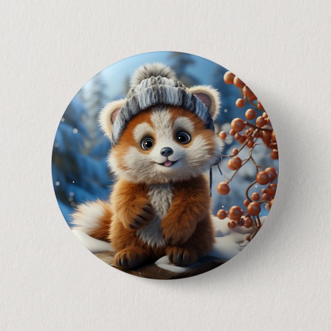 Badge Rond 5 Cm Rufus - Un adorable panda rouge (Devant)