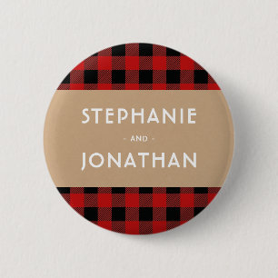 Badge Rond 5 Cm Rustique Buffalo Plaid & Kraft Mariage
