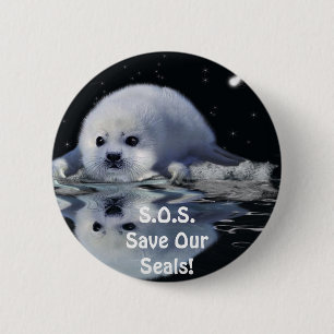 BADGE ROND 5 CM S.O.S. SAUVEGARDEZ NOS PHOQUES À HARP