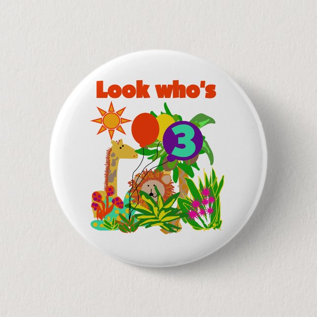 Badge Rond 5 Cm Safari 3ème anniversaire Tshirts et cadeaux (Devant)