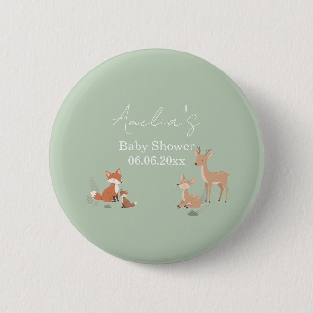 Badge Rond 5 Cm Sage Vert Fête de Bébé sur le Thème des Animaux de (Devant)