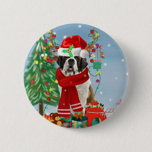 Badge Rond 5 Cm Saint Bernard Chien à Noël de neige