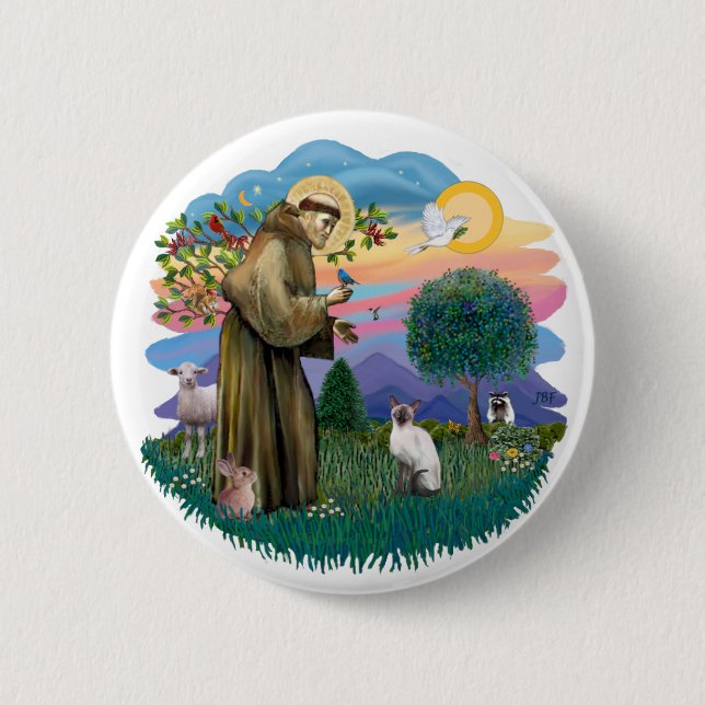 Badge Rond 5 Cm Saint François / Blue Point Siamese (Devant)