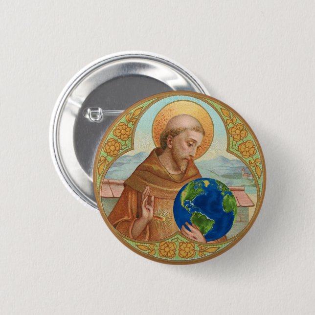 Badge Rond 5 Cm Saint François d'Assise (Devant & derrière)