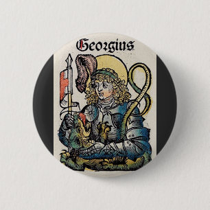Badge Rond 5 Cm Saint Georges de la Chronique de Nuremberg