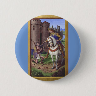 Badge Rond 5 Cm Saint Martin de Tours coupant son manteau en deux