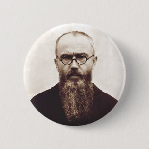 Badge Rond 5 Cm Saint Maximilien Kolbe prêtre catholique polonais