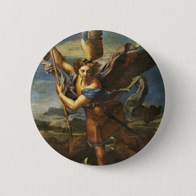Badge Rond 5 Cm Saint Michael Vanquishing Satan par Raphael (Devant)
