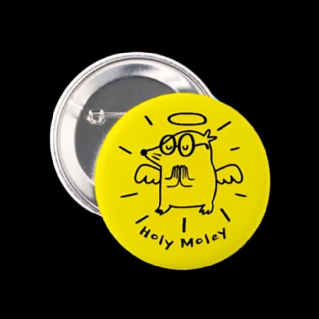 Badge Rond 5 Cm Saint-Moley | Bouton de dessin animé de mole Angel (Créateur téléchargé)
