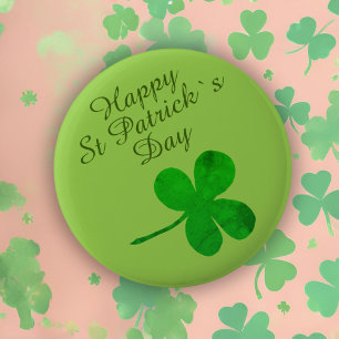 Badge Rond 5 Cm Saint Patrick`s Day Bonne chance Shamrock