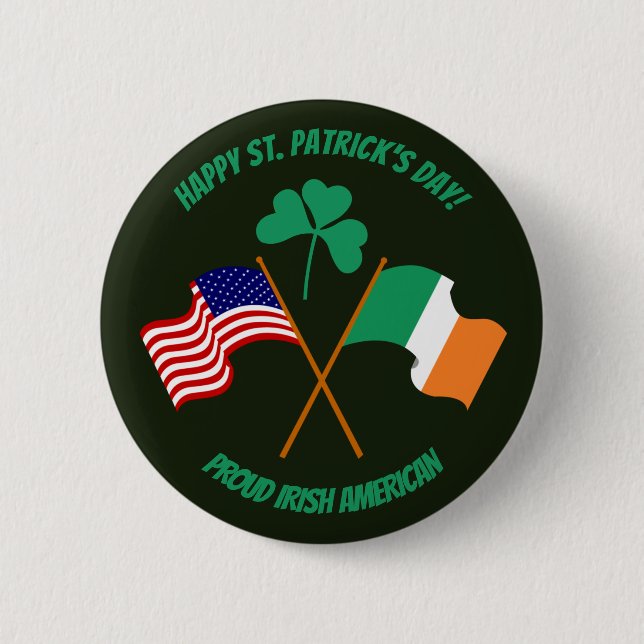 Badge Rond 5 Cm Saint Patrick's Day fier Irish American Button (Devant)