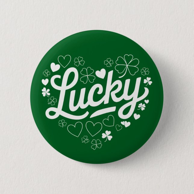 Badge Rond 5 Cm Saint Patrick's Day Heart Lucky Clover Shamrock (Devant)